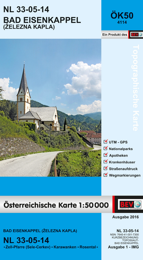 BEV-Karte 4114, Bad Eisenkappel / Železna Kapla 1:50 000 - 