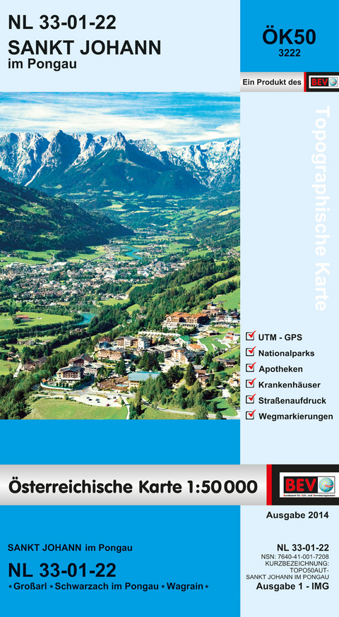 BEV-Karte 3222, Sankt Johann im Pongau 1:50 000 - 