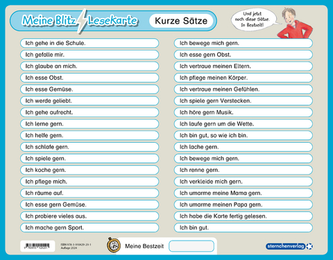 Meine Blitzlesekarte - Kurze S&auml;tze - Katrin Langhans
