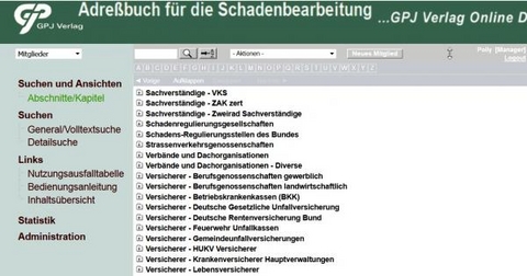 Adressbuch f&uuml;r die Schadenbearbeitung - online