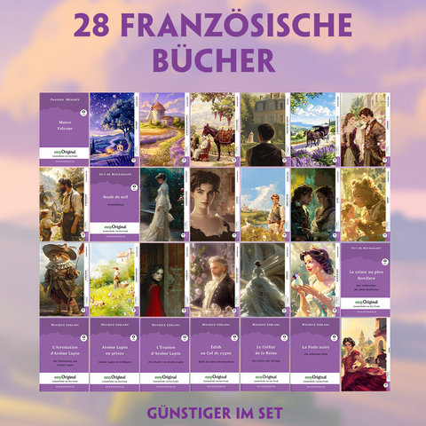 28 franz&ouml;sische B&uuml;cher (28 B&uuml;cher + Audio-Online) - Frank-Lesemethode - Kommentierte zweisprachige Ausgabe Franz&ouml;sisch-Deutsch - Maurice Leblanc, Guy de Maupassant, Prosper M&eacute;rim&eacute;e, &Eacute;mile Zola, Charles Perrault, Alphonse Daudet