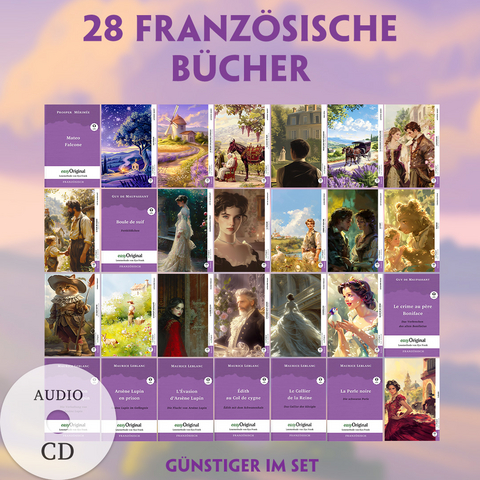 28 franz&ouml;sische B&uuml;cher (28 B&uuml;cher + Audio-CDs) - Frank-Lesemethode - Kommentierte zweisprachige Ausgabe Franz&ouml;sisch-Deutsch - Maurice Leblanc, Guy de Maupassant, Prosper M&eacute;rim&eacute;e, &Eacute;mile Zola, Charles Perrault, Alphonse Daudet