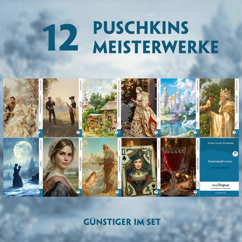 12 Puschkins Meisterwerke (12 B&uuml;cher + Audio-Online) - Frank-Lesemethode - Kommentierte zweisprachige Ausgabe Russisch-Deutsch - Alexander Puschkin