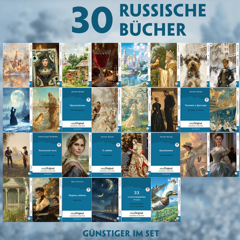 30 russische B&uuml;cher (30 B&uuml;cher + Audio-Online) - Frank-Lesemethode - Kommentierte zweisprachige Ausgabe Russisch-Deutsch - Anton Pawlowitsch Tschechow, Nikolai Wassiljewitsch Gogol, Alexander Puschkin, Iwan Turgenew, Michail Bulgakow, Michail Lermontow, Wsewolod Garschin, Iwan Bunin