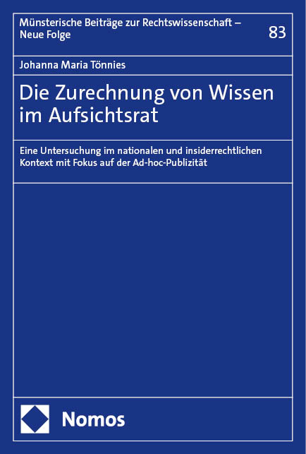 Die Zurechnung von Wissen im Aufsichtsrat - Johanna Maria T&ouml;nnies