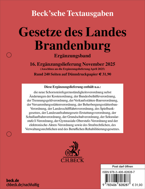 Gesetze des Landes Brandenburg Erg&auml;nzungsband 16. Erg&auml;nzungslieferung