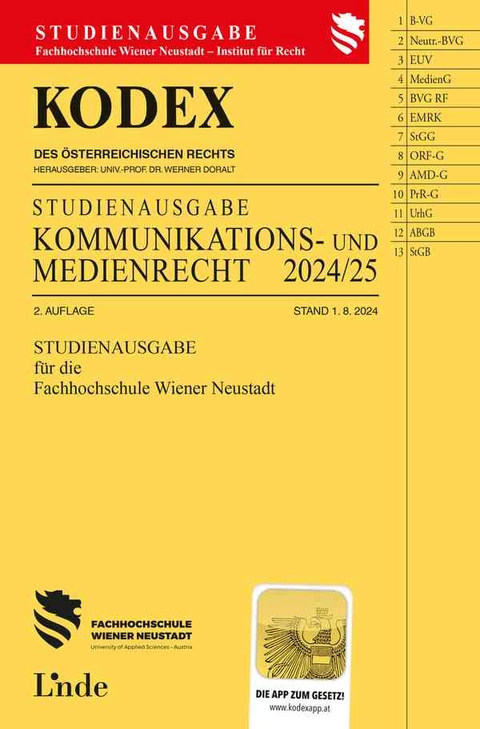 KODEX Studienausgabe Kommunikations- und Medienrecht 2024/25 - Martin Wagner, Markus Preslmayr, Arnold Kammel