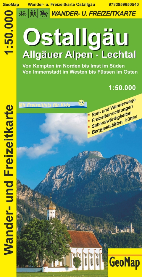 Ostallg&auml;u, Allg&auml;uer Alpen, Lechtal Wander- und Freizeitkarte