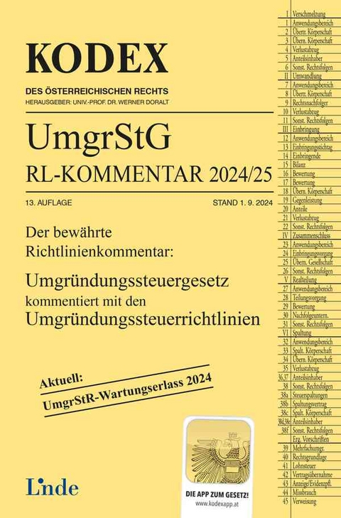 KODEX Umgr&uuml;ndungssteuergesetz-Richtlinienkommentar 2024/25 - G&uuml;nter Wellinger