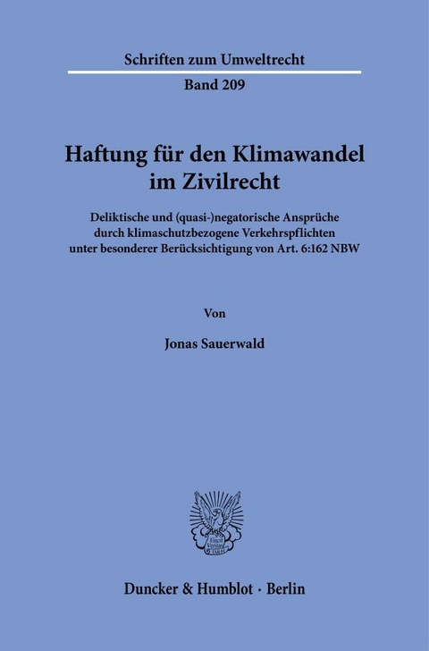 Haftung f&uuml;r den Klimawandel im Zivilrecht - Jonas Sauerwald