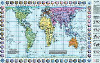 Weltkarte Petersprojektion, französisch (ca. 82,5 x 52,3 cm)