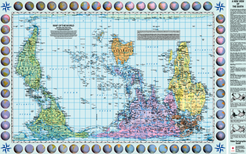 Weltkarte Petersprojektion, Up-side down englisch (ca. 82,5 x 52,3 cm)