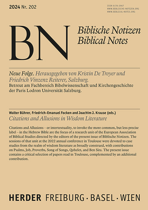 Citations and Allusions in Wisdom Literature - Walter B&uuml;hrer, Friedrich-Emanuel Focken, Joachim J. Krause, Markus Saur, Anja Block, Julia Glanz, Andrea Beyer, B&aacute;lint K&aacute;roly Zab&aacute;n, Mathias Winkler, Benedikt J. Collinet, Alma Brodersen
