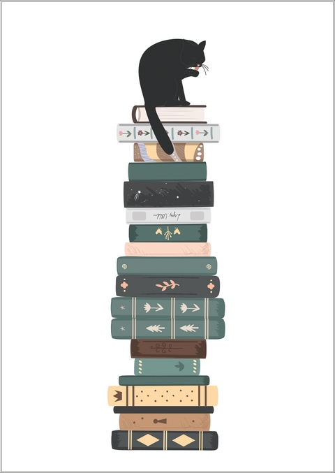 Postkarten Bücherkatze Stapel (VE10)