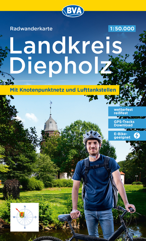 BVA Radwanderkarte Landkreis Diepholz 1:50.000, rei&szlig;- und wetterfest, GPS-Tracks Download, E-Bike geeignet, mit Knotenpunktnetz und Lufttankstellen