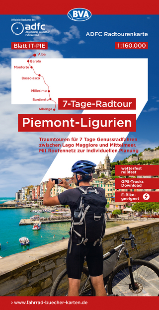 ADFC-Radtourenkarte IT-PIE 7-Tage-Radtour Piemont / Ligurien, 1:160.000, reiß- und wetterfest, E-Bike geeignet, GPS-Tracks Download, mit Kilometer-Angaben