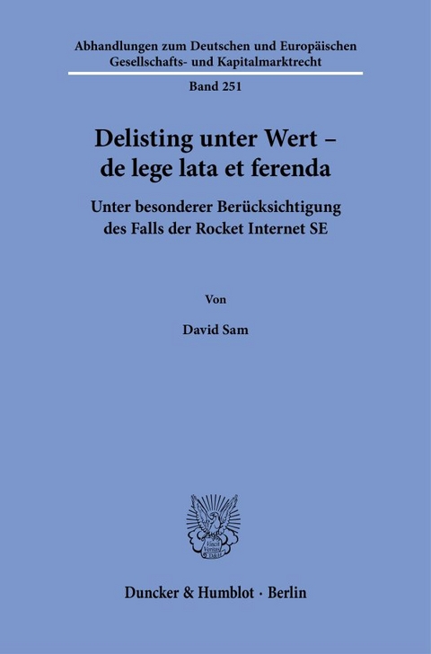 Delisting unter Wert &ndash; de lege lata et ferenda - David Sam