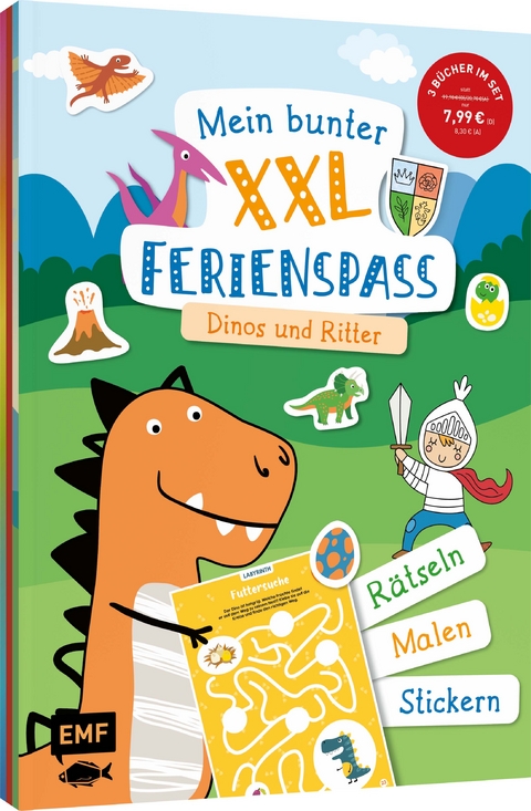 Mein bunter XXL-Ferienspa&szlig;: Dinos und Ritter &ndash; 3 Kreativb&uuml;cher im Bundle