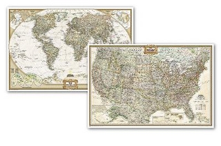 National Geographic World and United States Maps - Executive (Poster Size: 36 X 24 In) [Map Pack Bundle]