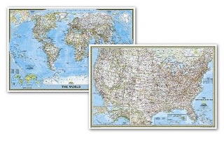National Geographic World and United States Maps - Classic (Poster Size: 36 X 24 In) [Map Pack Bundle]