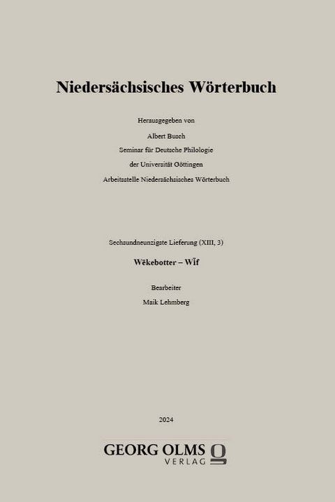 Nieders&auml;chsisches W&ouml;rterbuch - 