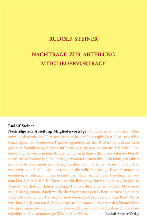 Nachtr&auml;ge zur Abteilung Mitgliedervortr&auml;ge - Rudolf Steiner