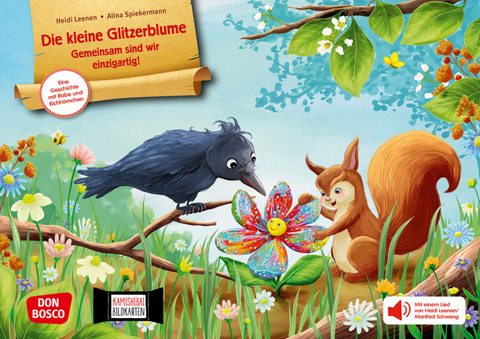 Die kleine Glitzerblume. Gemeinsam sind wir einzigartig! Eine Geschichte mit Rabe und Eichhörnchen. Kamishibai Bildkartenset, m. 1 Beilage - Heidi Leenen