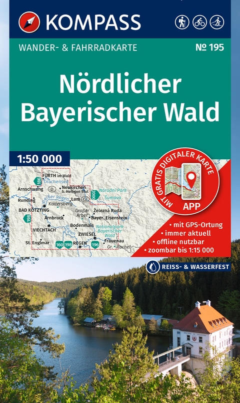KOMPASS Wanderkarte 195 N&ouml;rdlicher Bayerischer Wald 1:50.000