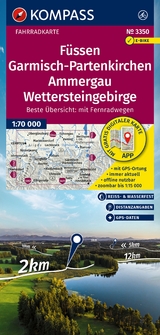 KOMPASS Fahrradkarte 3350 Füssen, Garmisch-Partenkirchen, Ammergau, Wettersteingebirge 1:70.000 - 