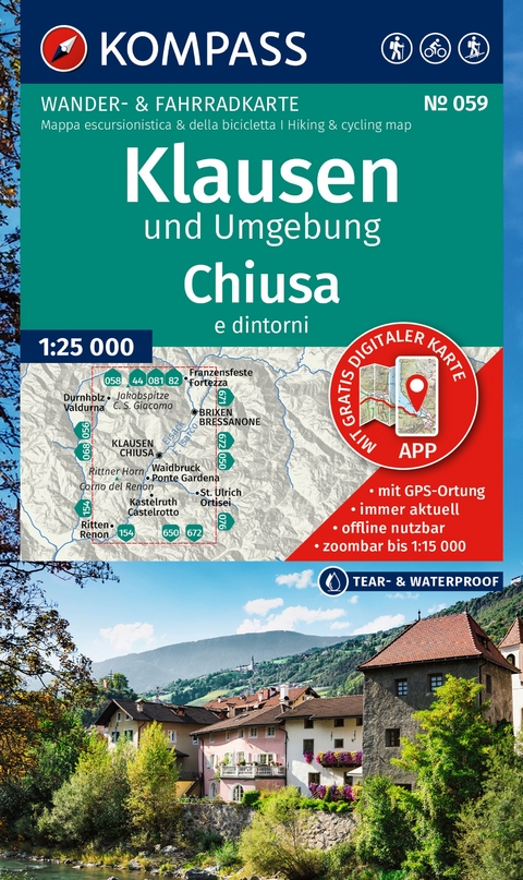 KOMPASS Wanderkarte 059 Klausen und Umgebung / Chiusa e dintorni 1:25.000