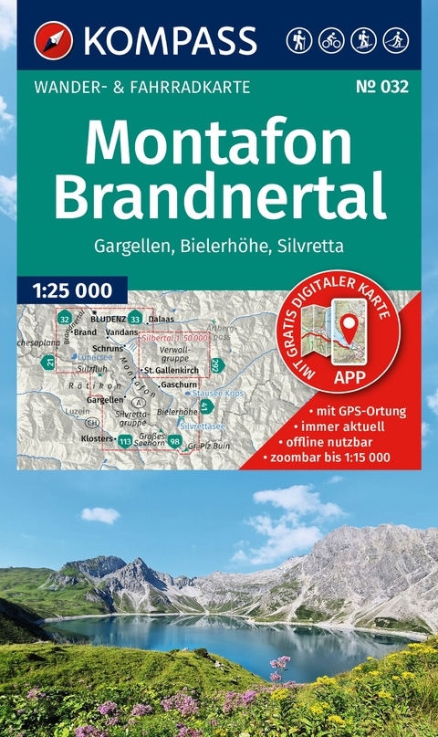 KOMPASS Wanderkarte 032 Montafon, Brandnertal, Gargellen, Bielerh&ouml;he, Silvretta 1:25.000