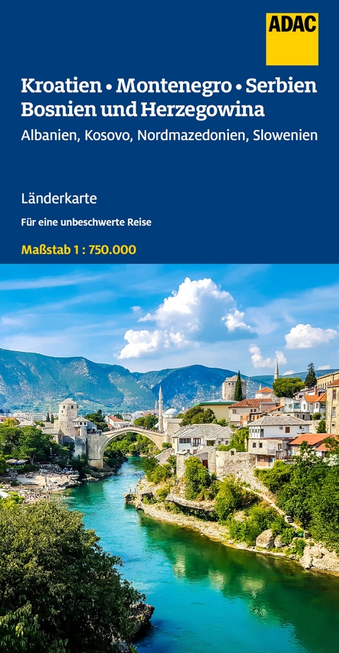 ADAC L&auml;nderkarte Kroatien, Montenegro, Serbien, Bosnien und Herzegowina 1:750.000