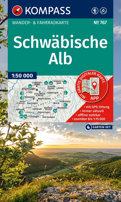 KOMPASS Wanderkarten-Set 767 Schw&auml;bische Alb (4 Karten) 1:50.000