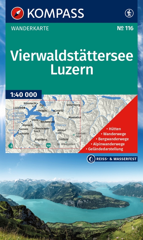 KOMPASS Wanderkarte 116 Vierwaldst&auml;ttersee, Luzern 1:40.000