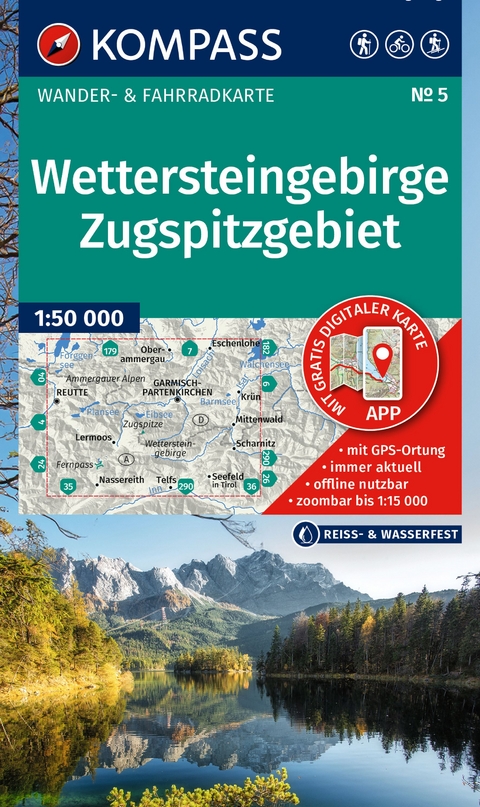 KOMPASS Wanderkarte 5 Wettersteingebirge, Zugspitzgebiet 1:50.000