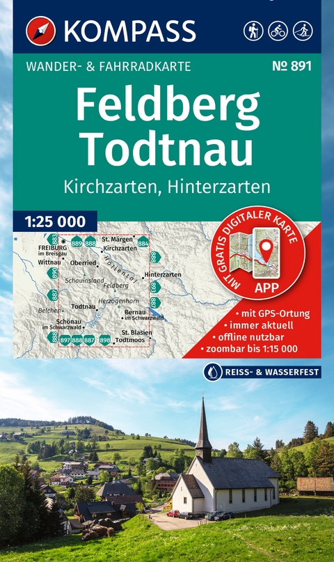 KOMPASS Wanderkarte 891 Feldberg, Todtnau, Kirchzarten, Hinterzarten 1:25.000