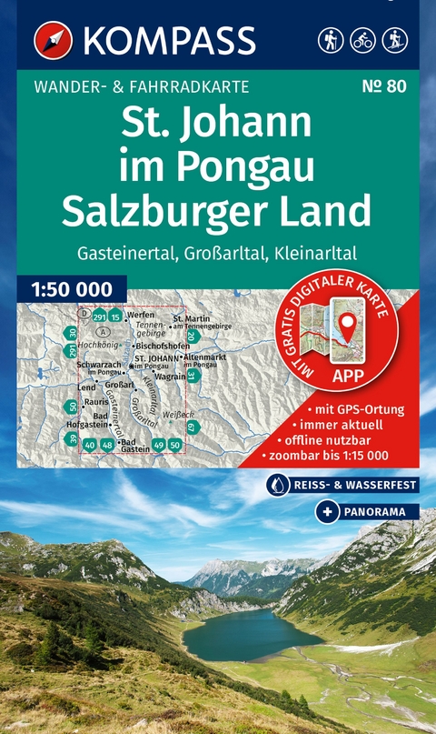 KOMPASS Wanderkarte 80 St. Johann im Pongau, Salzburger Land 1:50.000