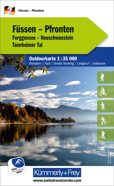 K&uuml;mmerly+Frey Outdoorkarte Deutschland 2 F&uuml;ssen, Pfronten 1:35.000