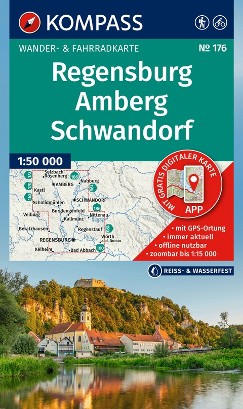 KOMPASS Wanderkarte 176 Regensburg, Amberg, Schwandorf 1:50.000
