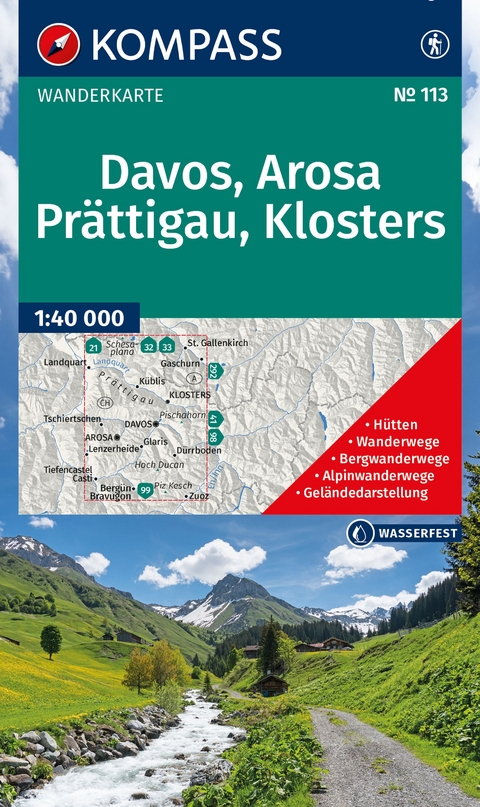 KOMPASS Wanderkarte 113 Davos, Arosa, Pr&auml;ttigau, Klosters 1:40.000