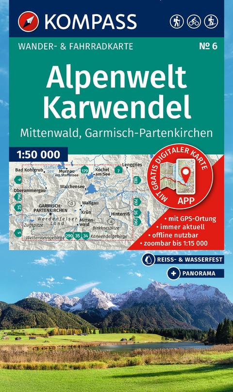 KOMPASS Wanderkarte 6 Alpenwelt Karwendel Mittenwald, Garmisch-Partenkirchen 1:50.000