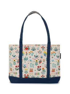 Books & Blooms Large Zippered Tote