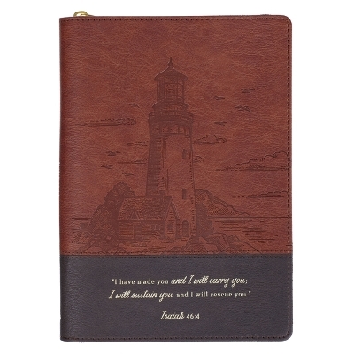 Journal Classic Zip Two-Tone Brown I Will Carry You Isa. 46:4 - 