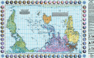 Weltkarte Petersprojektion, südorientiert und pazifikzentriert, französisch (130 x 82 cm)