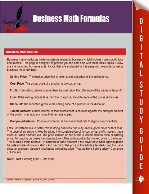 Business Math Formulas - Pamphlet Master