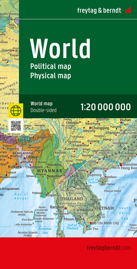 World map, political - physical, english, 1:20.000.000, folded, freytag & berndt