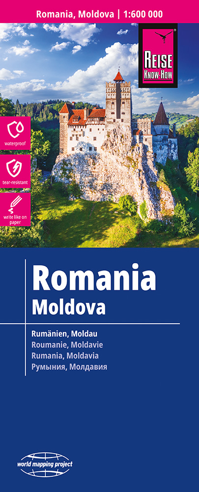 Rum&auml;nien, Moldau : exakte H&ouml;henlinien, H&ouml;henschichten-Relief, GPS-tauglich, mit Gradnetz, klassifiziertes Stra&szlig;ennetz, ausf&uuml;hrlicher Ortsindex = Romania, Moldova