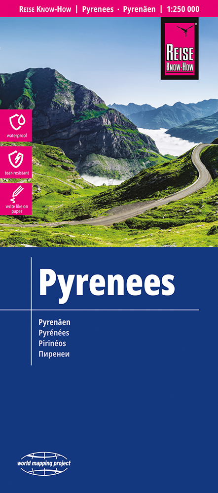 Pyrenäen : exakte Höhenlinien, Höhenschichten-Relief, GPS-tauglich, mit Gradnetz u. UTM-Gitter, klassifiziertes Straßennetz, ausführlicher Ortsindex = Pyrenees
