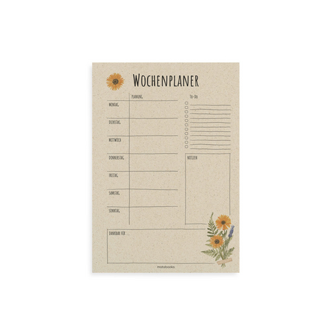Nachhaltiger A4 Wochenplaner/Terminplaner/To-Do-Liste aus Graspapier (Calendula Gold)