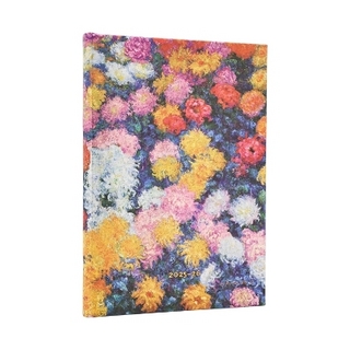 2026 Monet's Chrysanthemums Midi 18-month Horizontal Hardcover Flexi Dayplanner 2025-2026 (Elastic Band Closure)